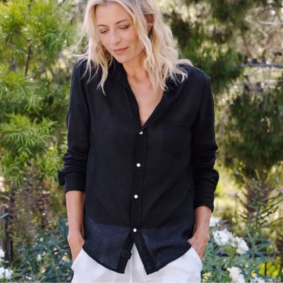 Frank & Eileen Barry Cotton Voile Button Up Black XXS - Picture 3 of 7